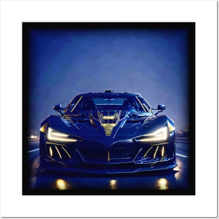 Hypercar on the road at night Posters and Art